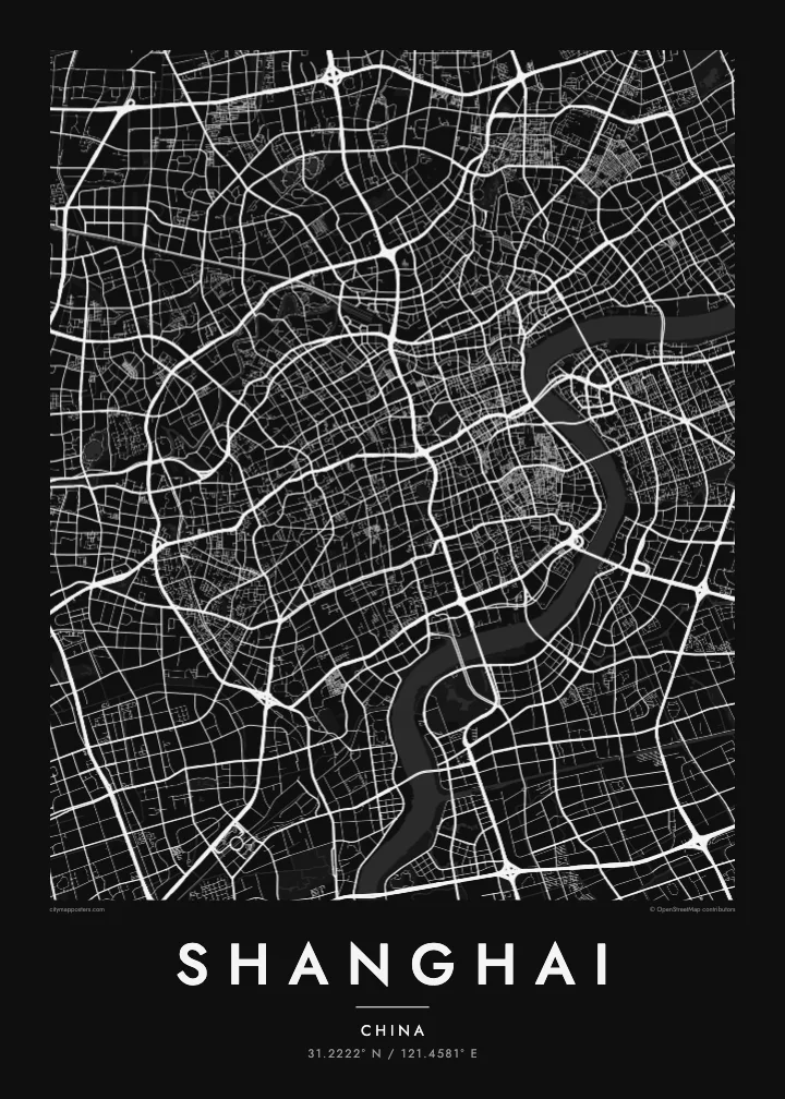 Shanghai map poster — Noir