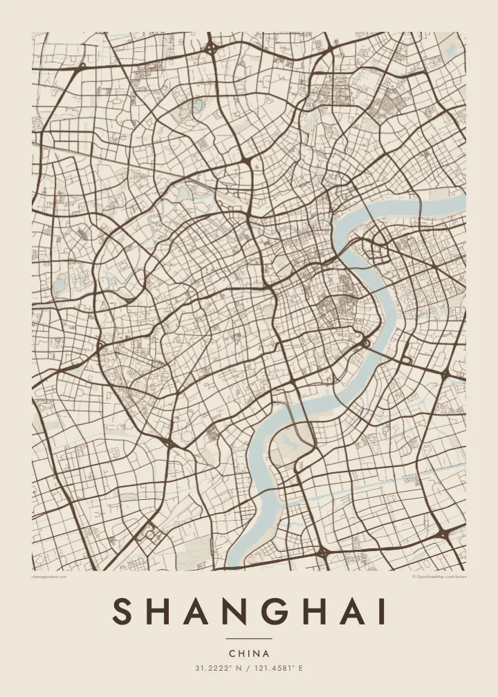Shanghai map poster — Sand