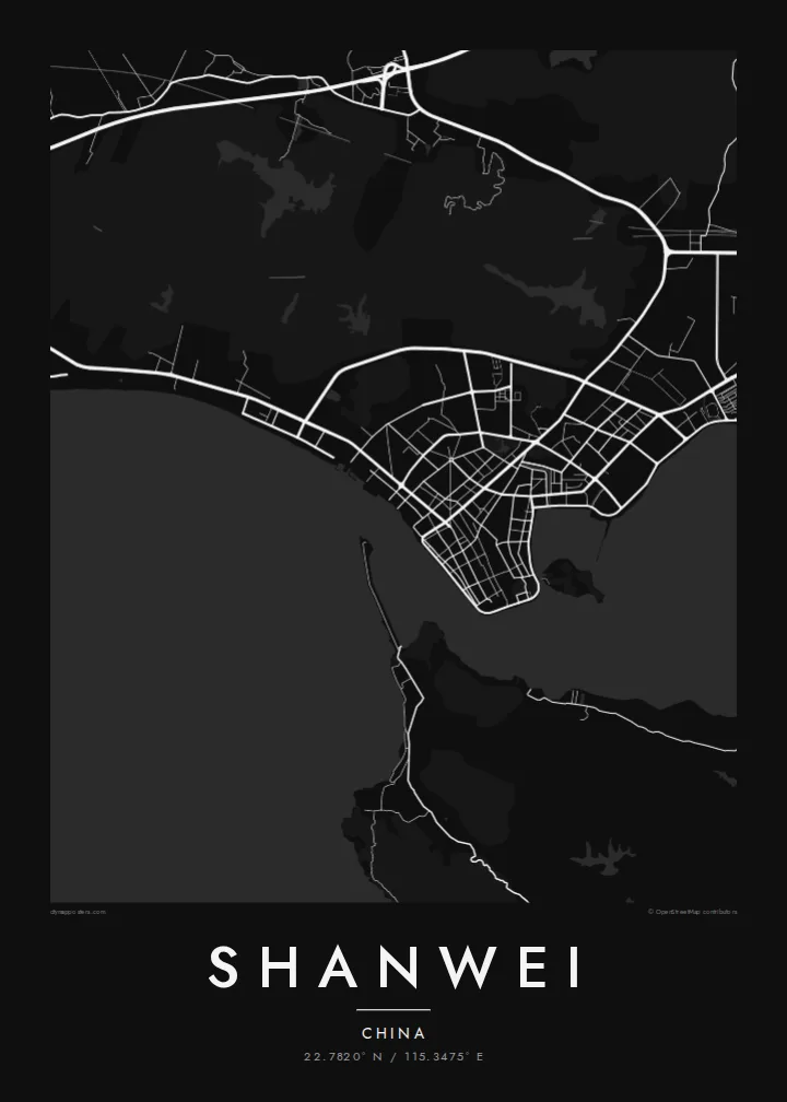 Shanwei map poster — Noir style