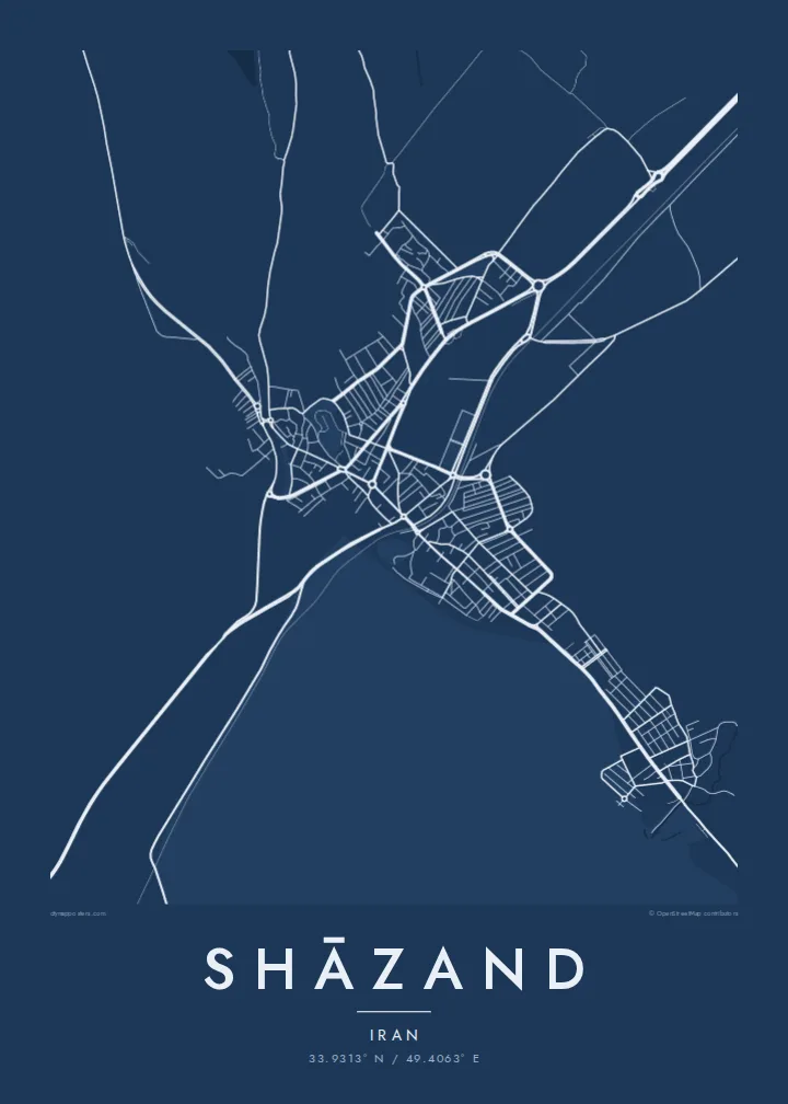 Shāzand map poster — Blueprint style