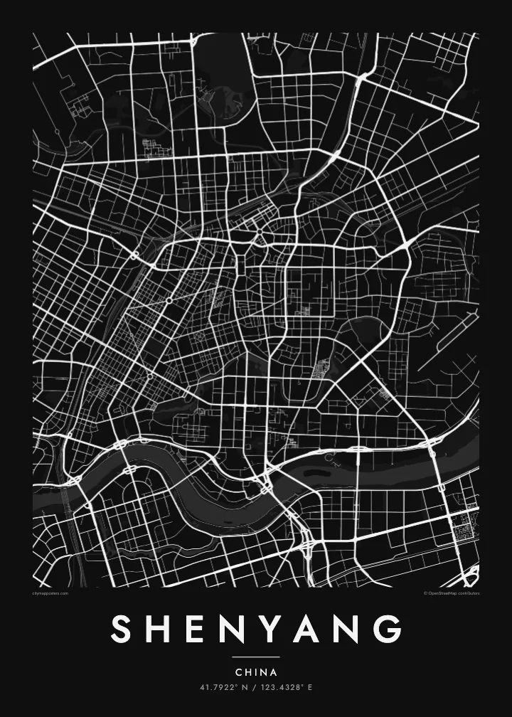 Shenyang map poster — Noir