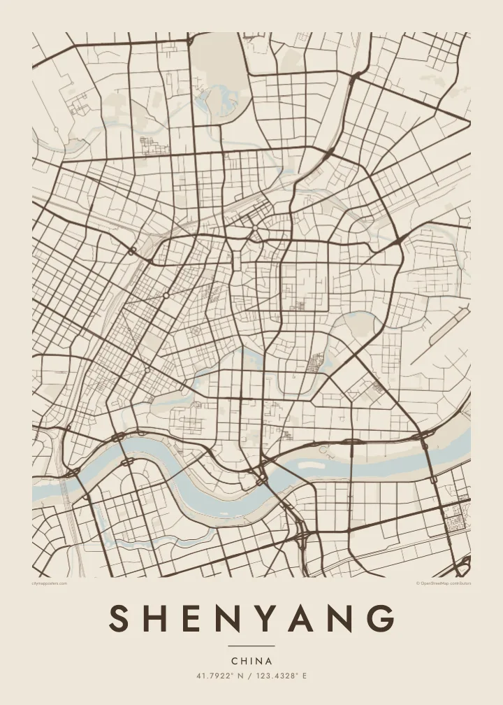 Shenyang map poster — Sand