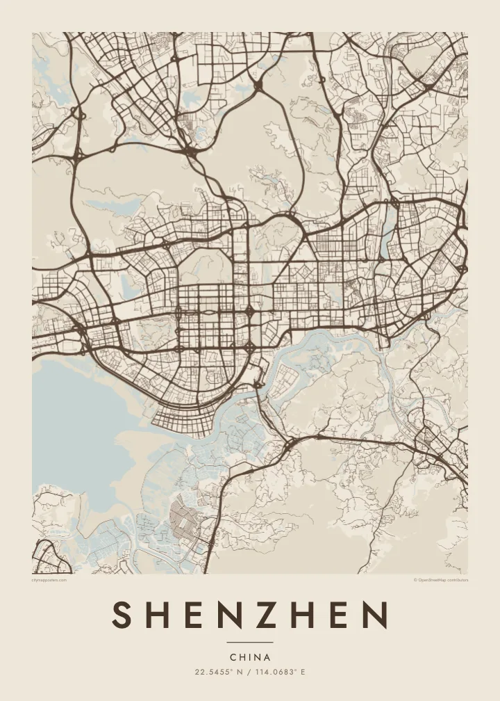 Shenzhen map poster — Sand