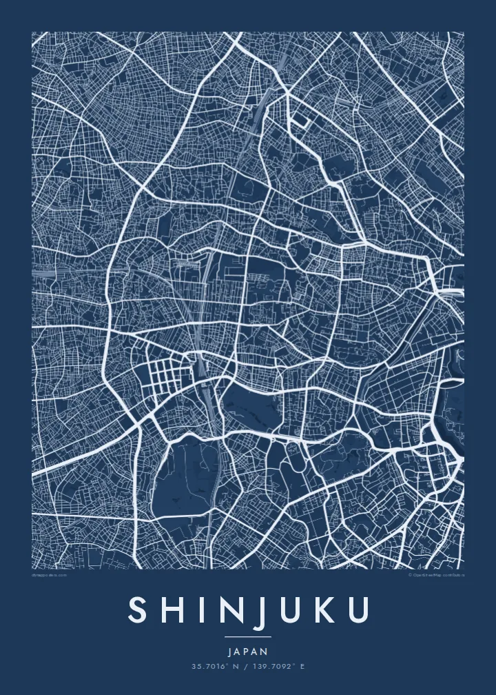 Shinjuku map poster — Blueprint style