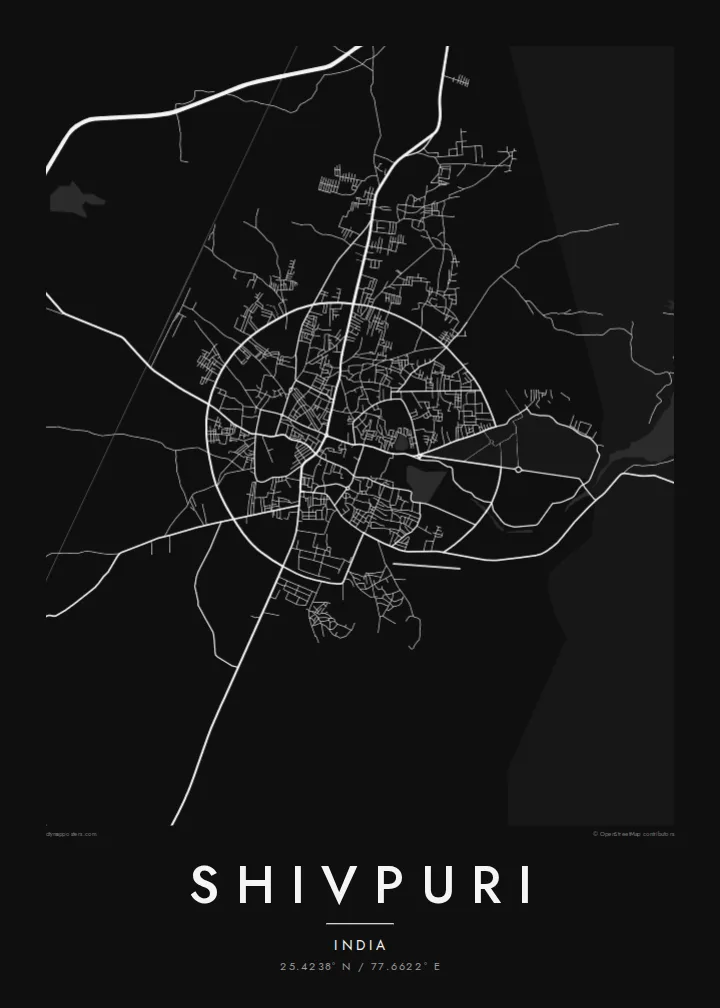Shivpuri map poster — Noir style