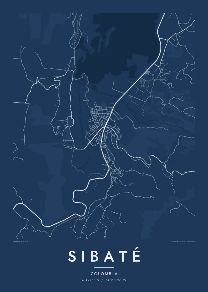 Sibaté map poster — Blueprint style