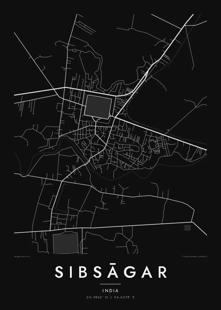 Sibsāgar map poster — Noir