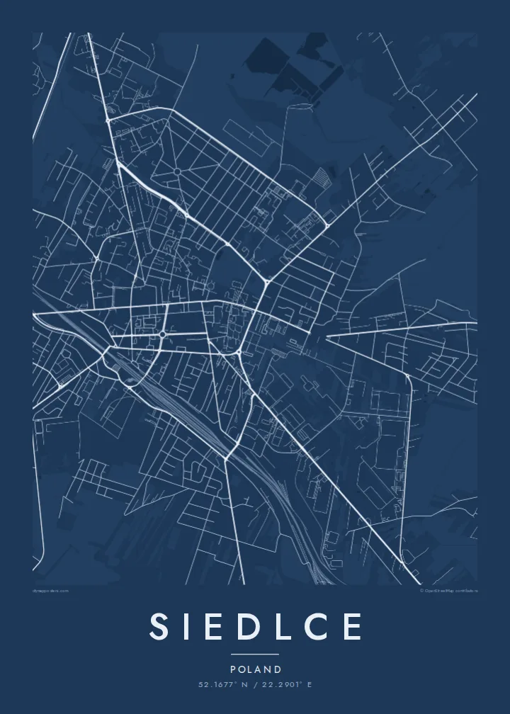 Siedlce map poster — Blueprint style
