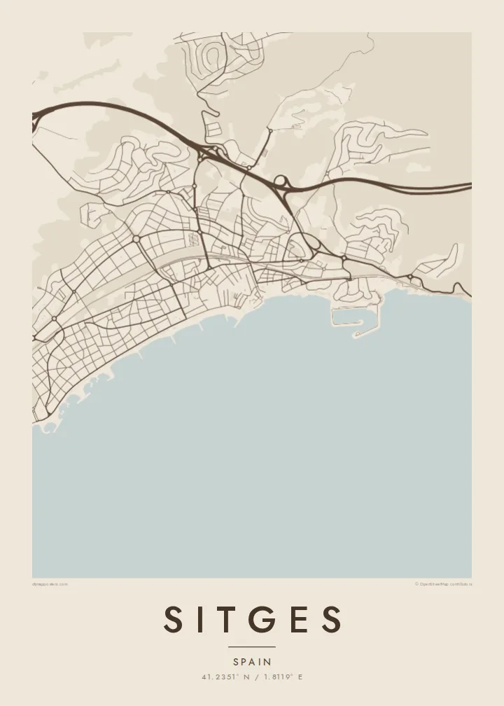 Sitges map poster — Sand style