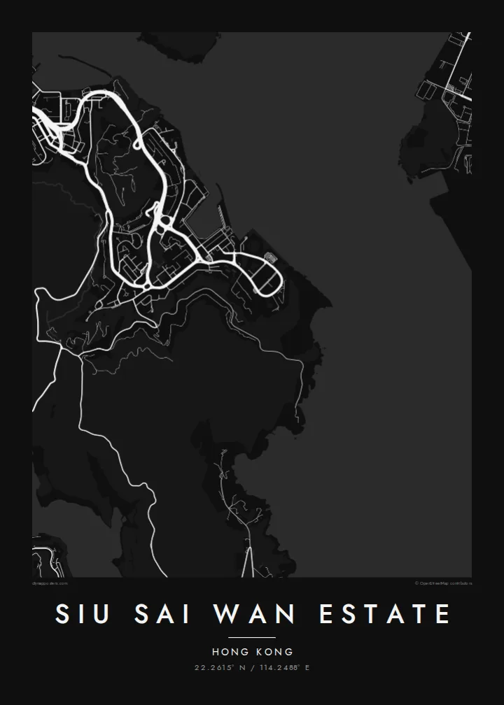 Siu Sai Wan Estate map poster — Noir style