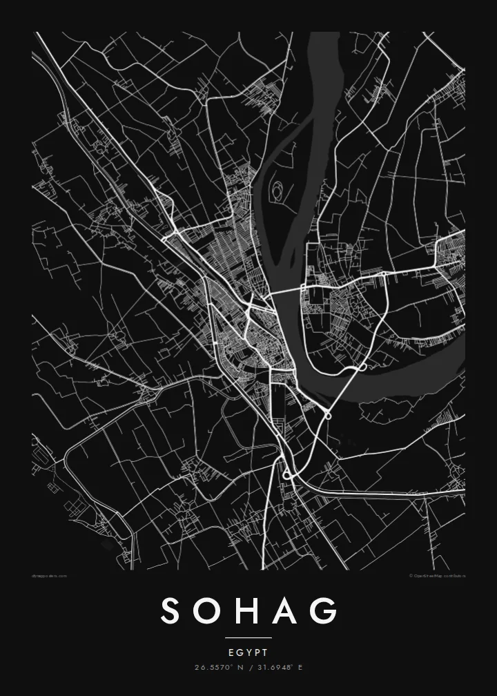 Sohag map poster — Noir style