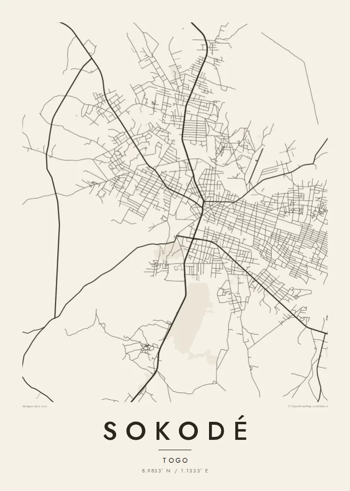 Sokodé map poster — Paper style