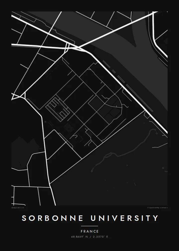 Sorbonne University map poster — Noir style