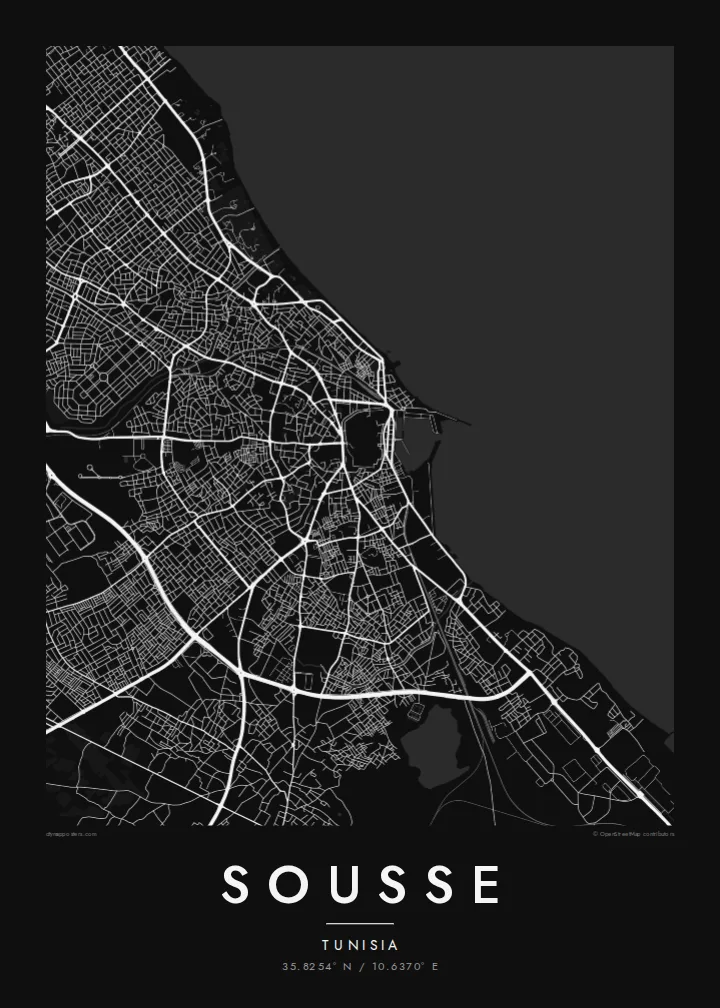 Sousse map poster — Noir style