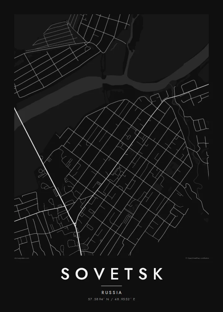 Sovetsk map poster — Noir