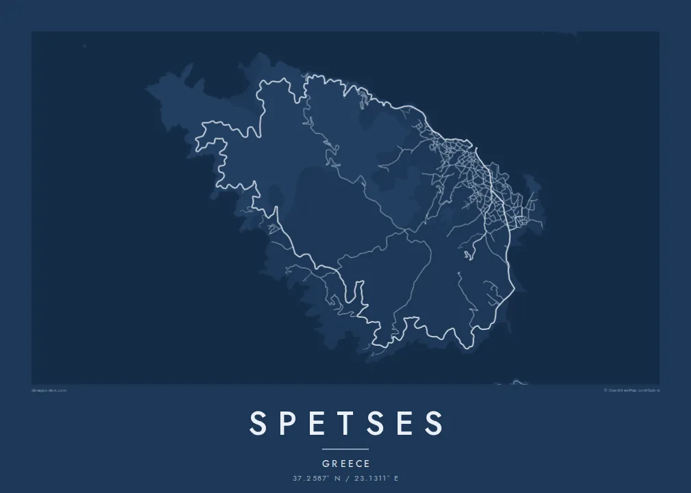 Spetses map poster — Blueprint style