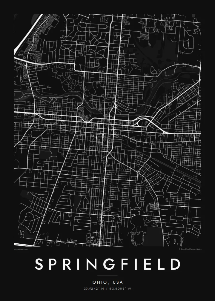 Springfield map poster — Noir