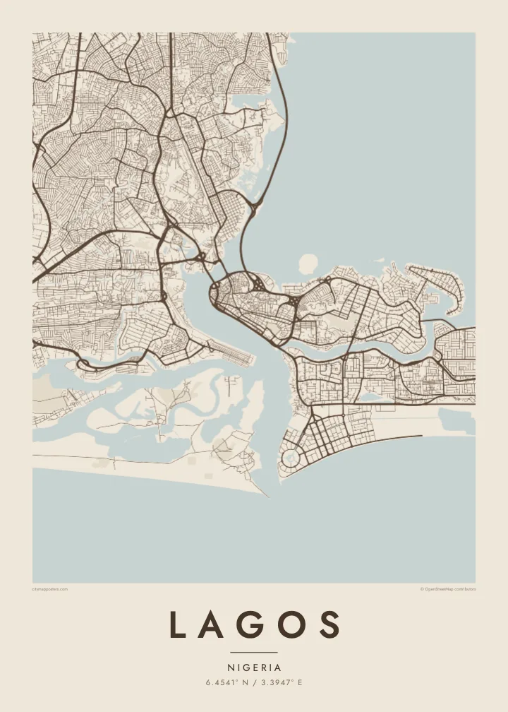 Lagos mapa poster — Sand