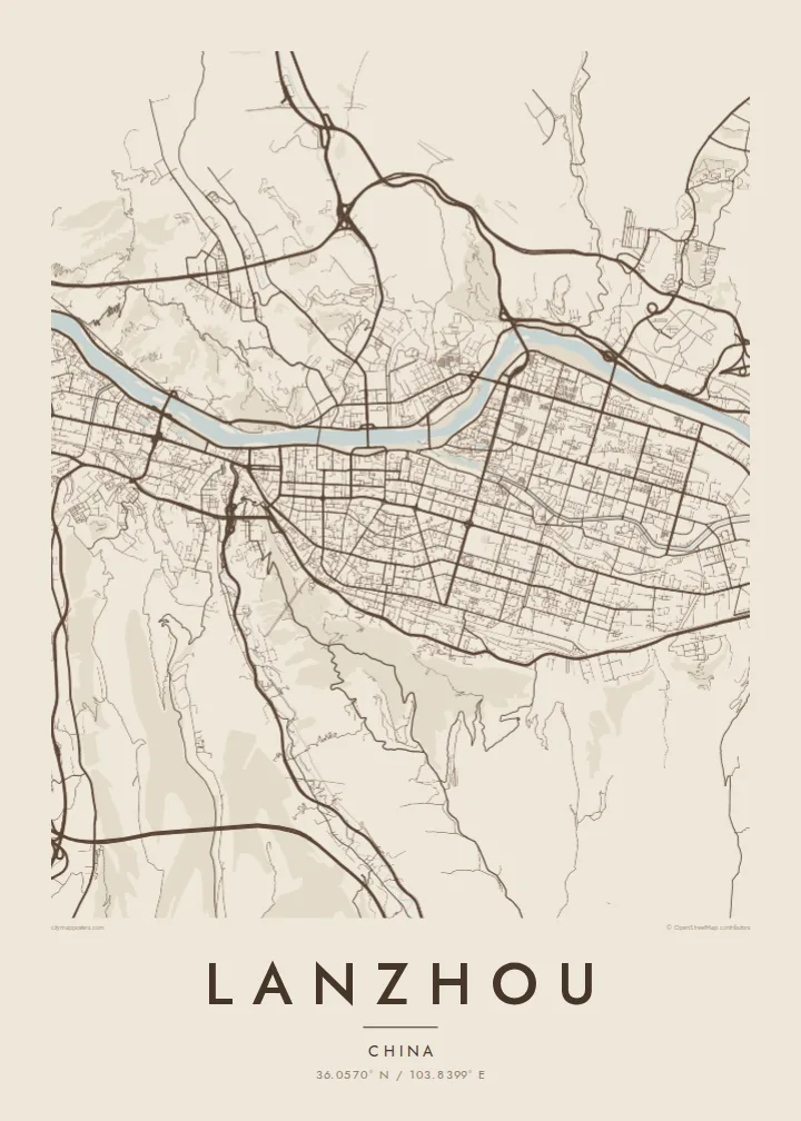 Landžou mapa poster — Sand
