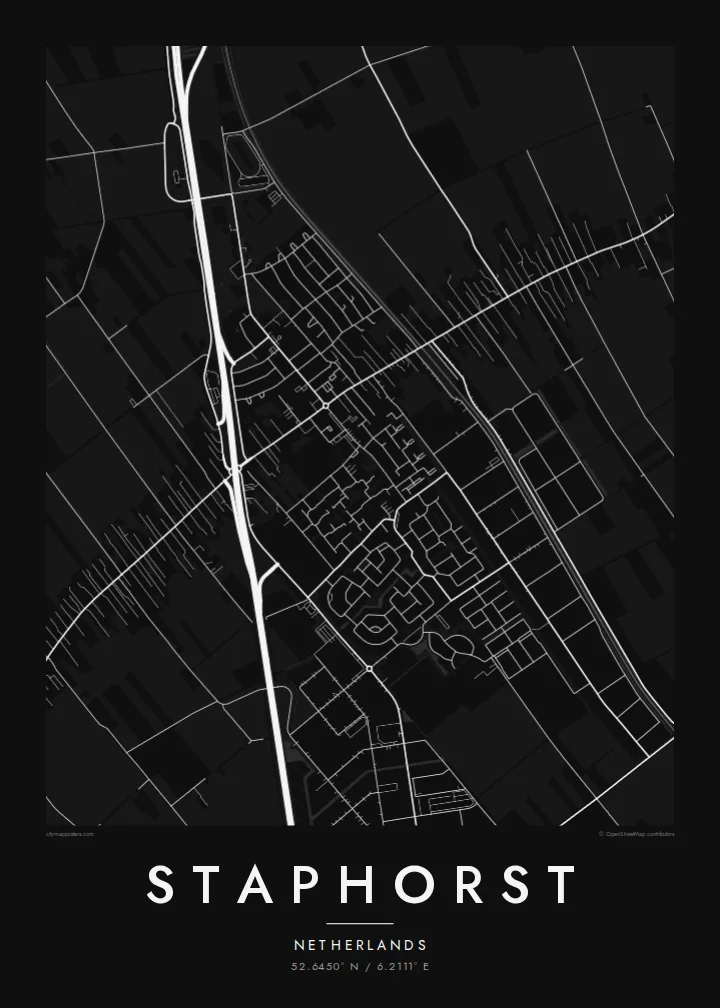 Staphorst map poster — Noir style