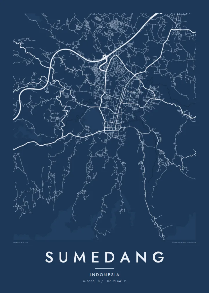 Sumedang map poster — Blueprint style