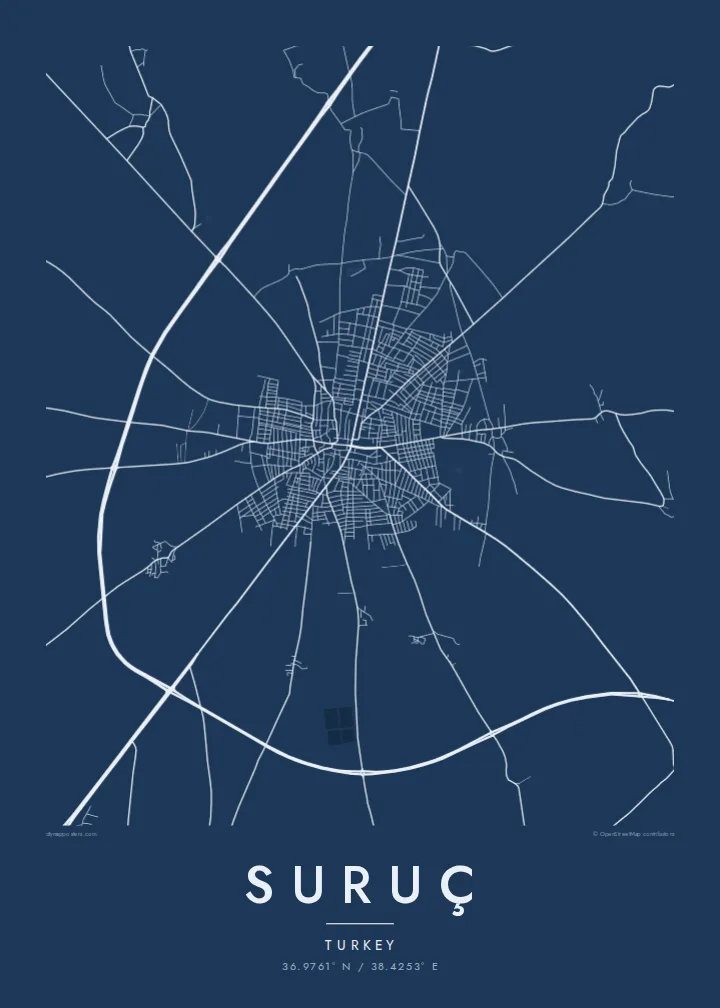 Suruç map poster — Blueprint style