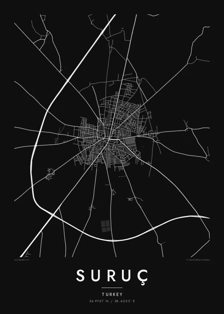 Suruç map poster — Noir style