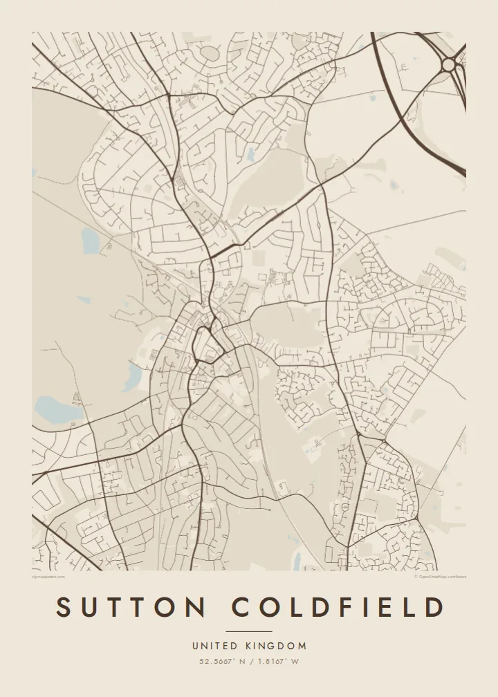 Sutton Coldfield map poster — Sand