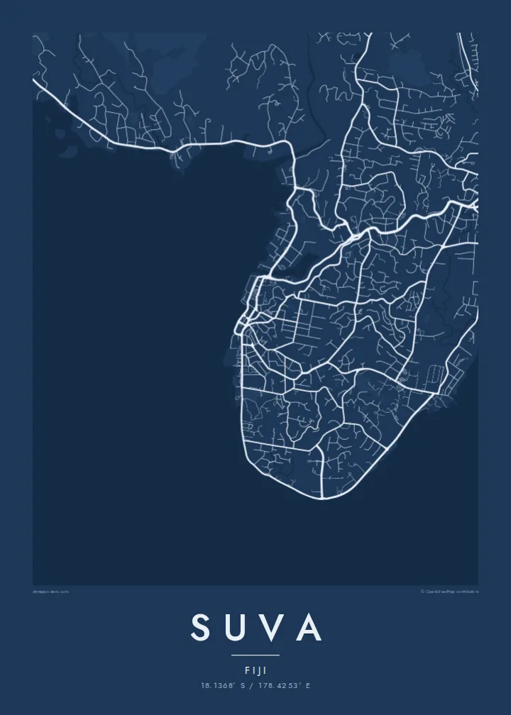 Suva map poster — Blueprint style