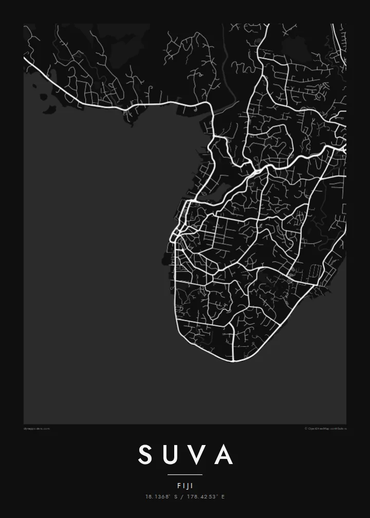 Suva map poster — Noir style