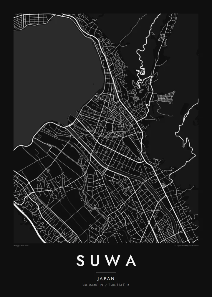 Suwa map poster — Noir