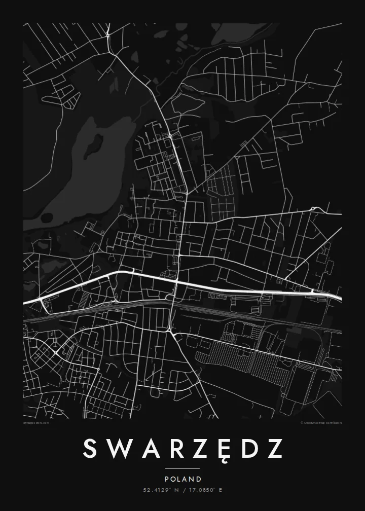 Swarzędz map poster — Noir style