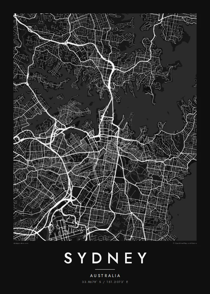 Sydney map poster — Noir