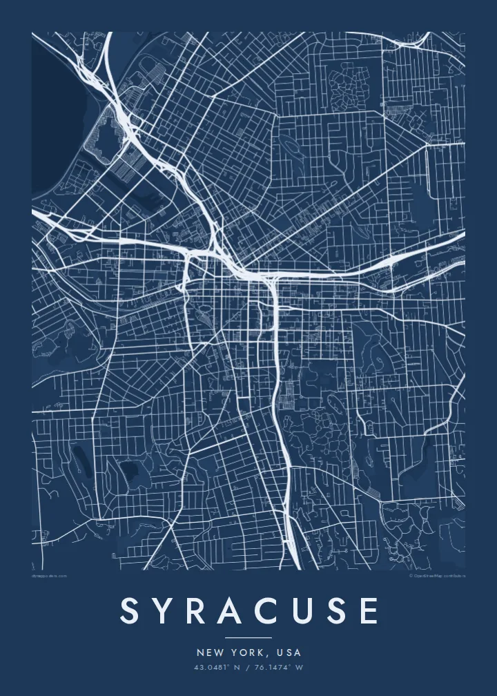Syracuse map poster — Blueprint style