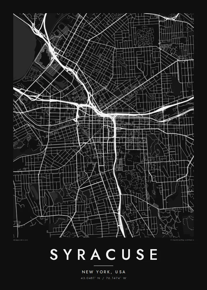 Syracuse map poster — Noir style
