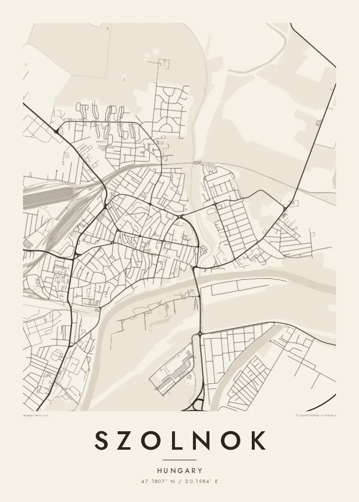 Szolnok map poster — Paper style