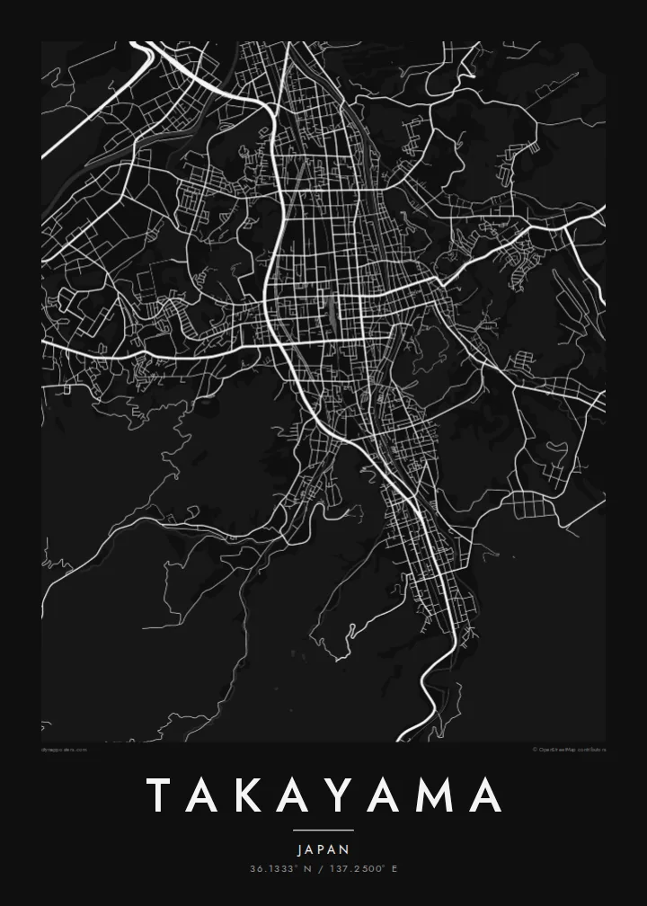 Takayama map poster — Noir style