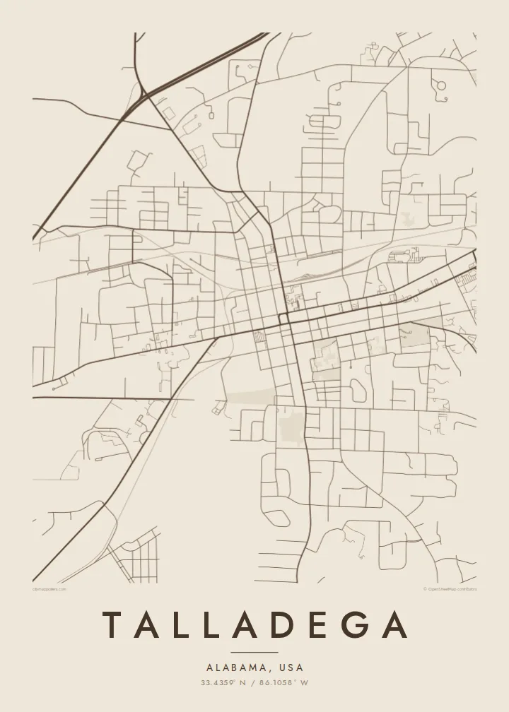 Talladega map poster — Sand
