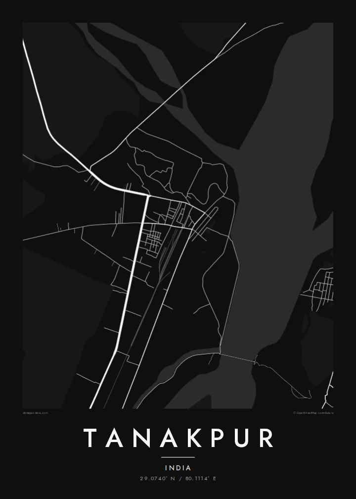 Tanakpur map poster — Noir style