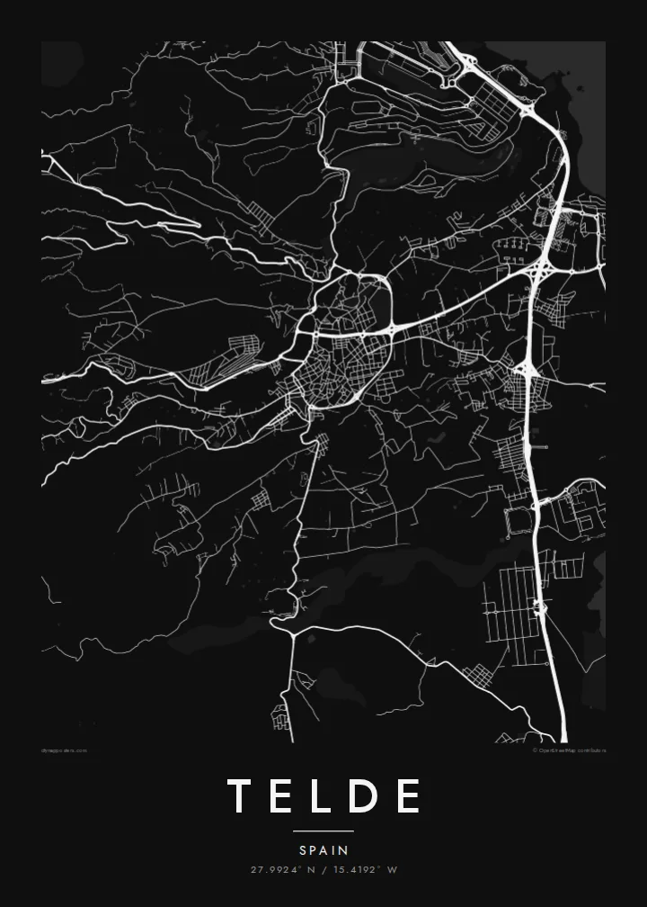 Telde map poster — Noir style