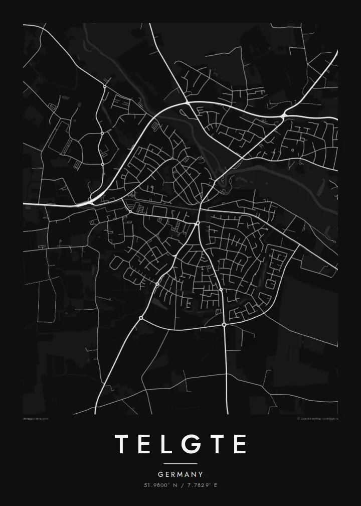 Telgte map poster — Noir
