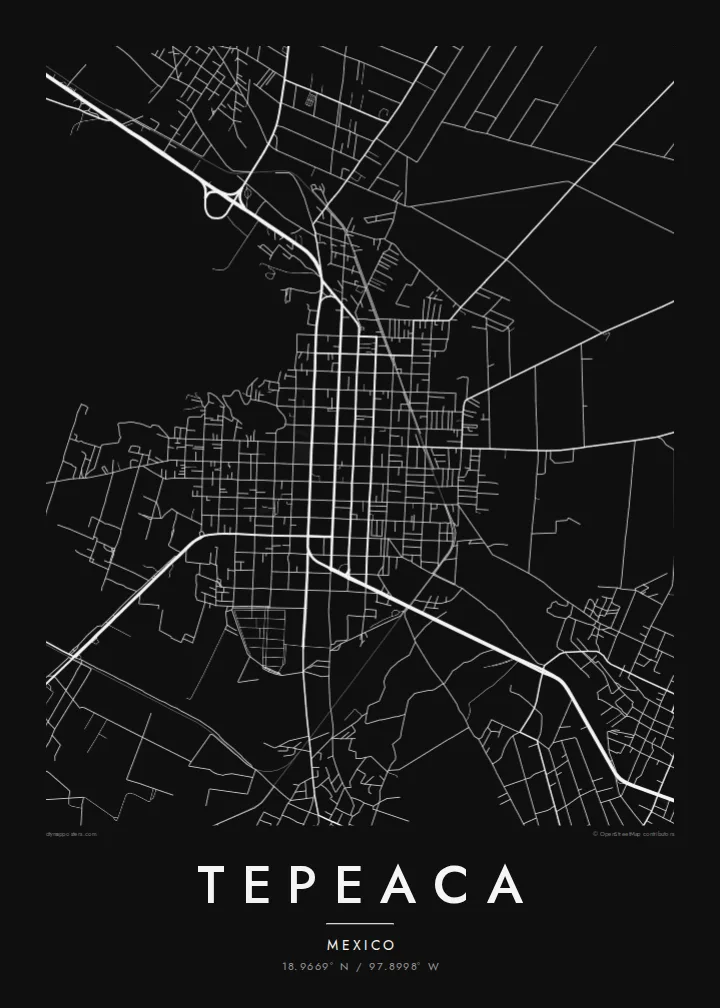 Tepeaca map poster — Noir style