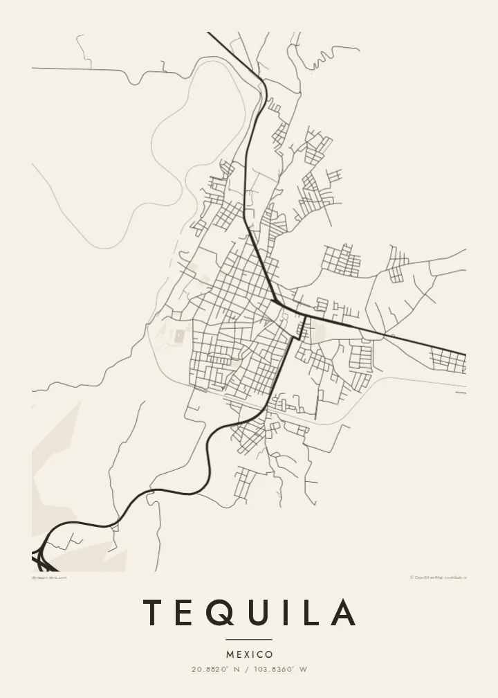 Tequila map poster — Paper style