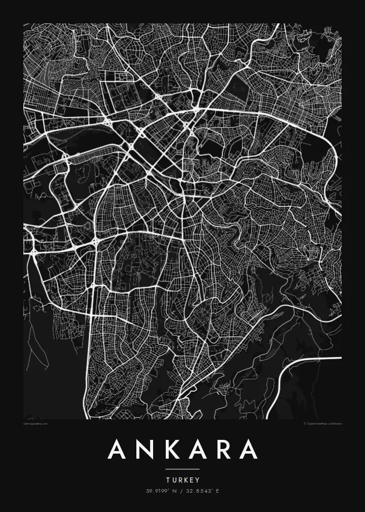 โปสเตอร์แผนที่อังการา — Noir