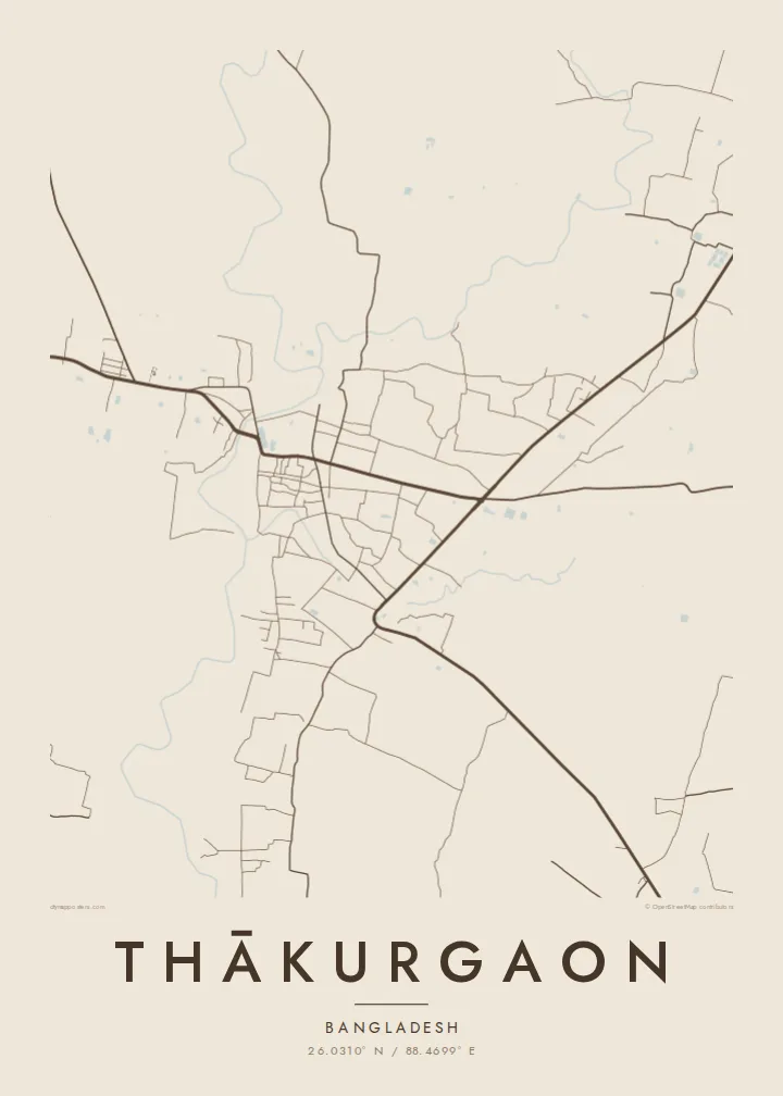 Thākurgaon map poster — Sand style
