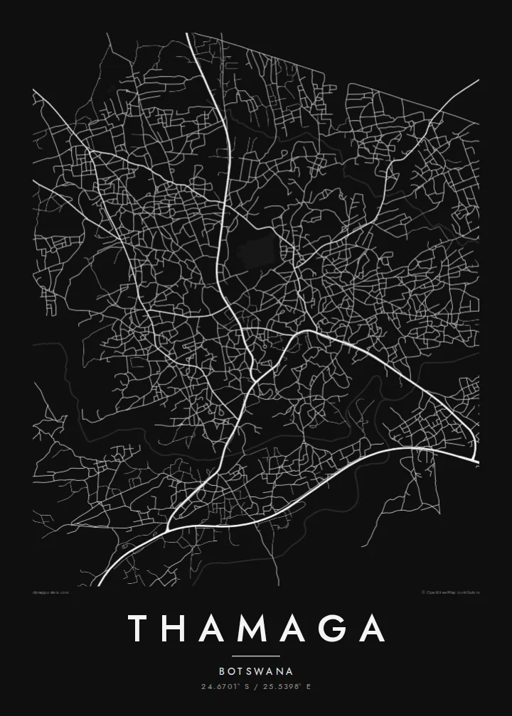 Thamaga map poster — Noir