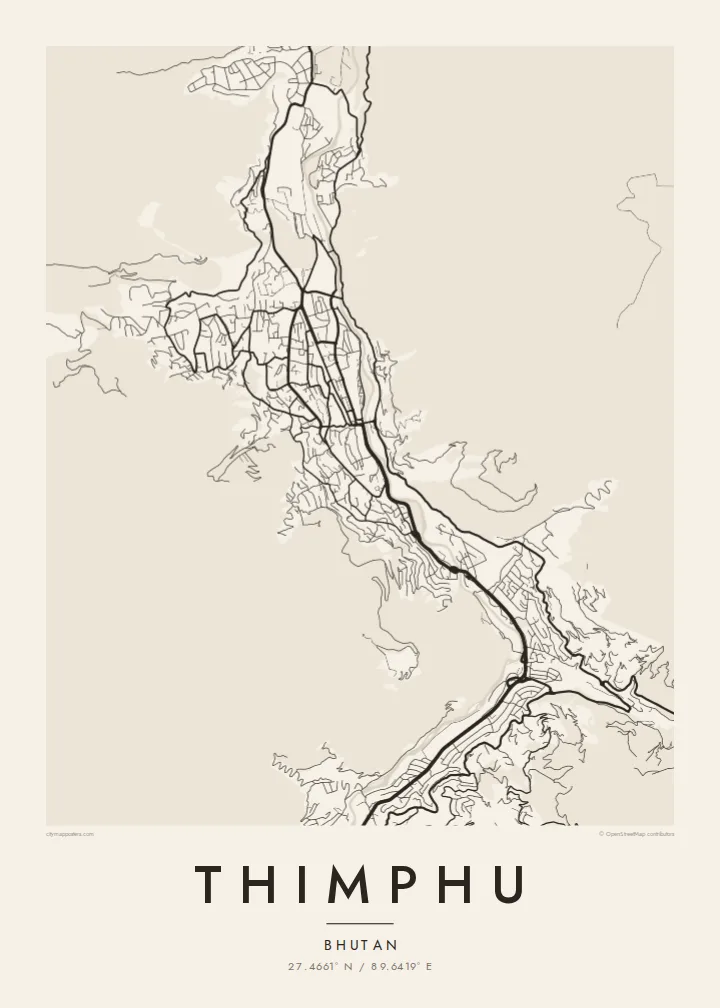 Thimphu map poster — Paper