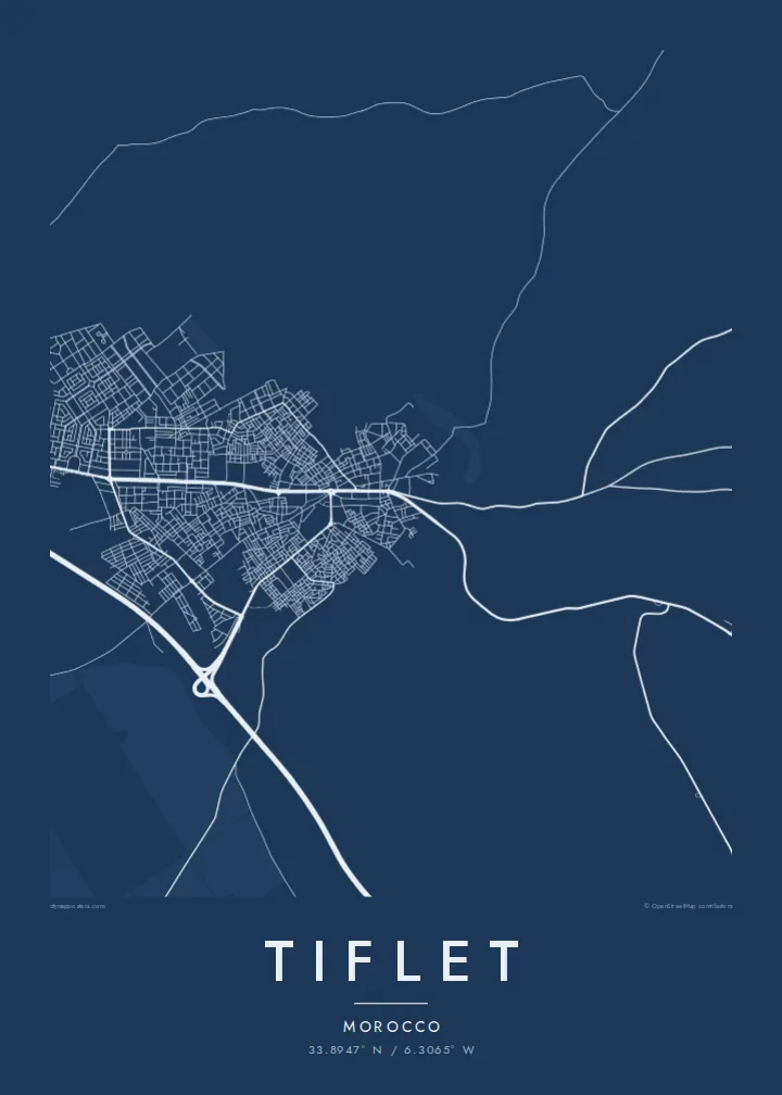 Tiflet map poster — Blueprint style