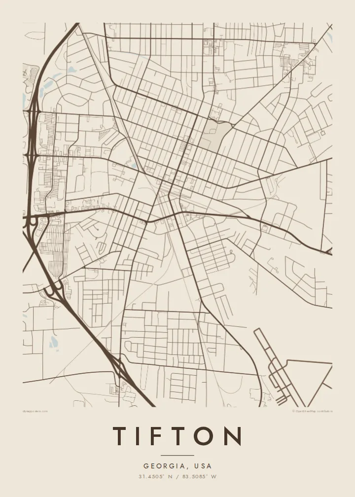Tifton map poster — Sand