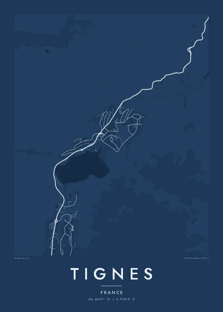 Tignes map poster — Blueprint style